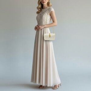 Inge Christopher Vintage Ivory Brocade Clutch Gold Chain Cocktail